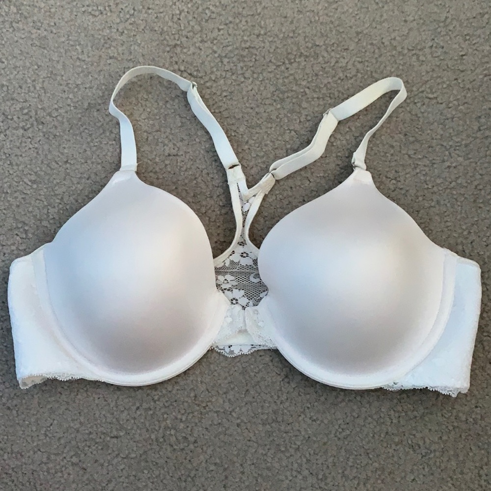Maidenform Racerback Lace Front-Clasp White Bra Size 36C